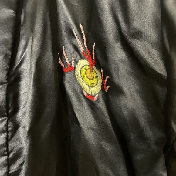 VTG MCM Asian Black Silk Embroidered Golden Chinese Dragon Robe Kimono Sz S/M/L - Picture 15 of 16
